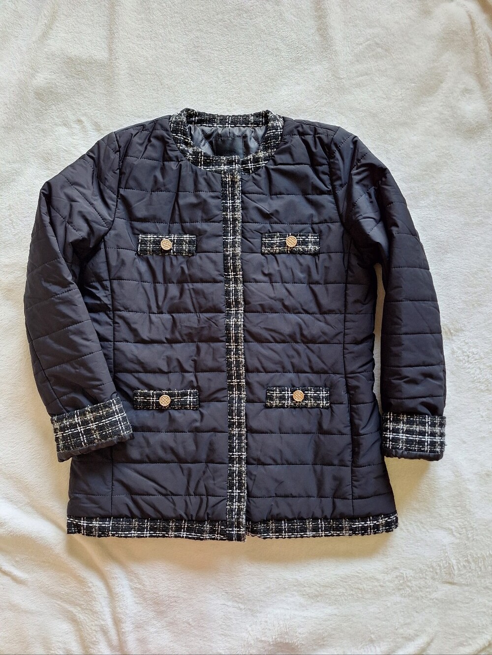 LeShop Korea Tweed Trim Quilted Jacket Women M Chanel Style Old Money Vintage